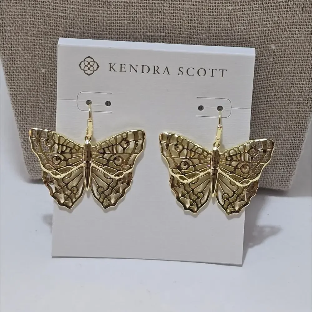 Kendra Scott Hadley Butterfly Gold Plated Earrings New! - Picture 2 of 5